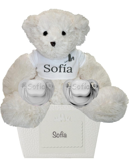 Lot de 2 tétines personnalisées et ours en peluche